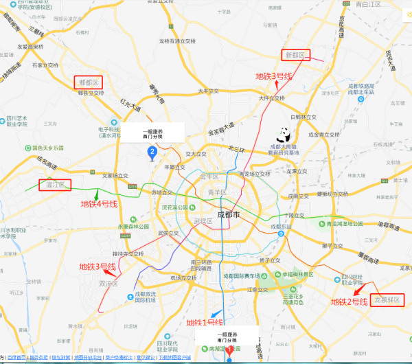 成都养老院一暄康养西门分院及南门分院周边位置图