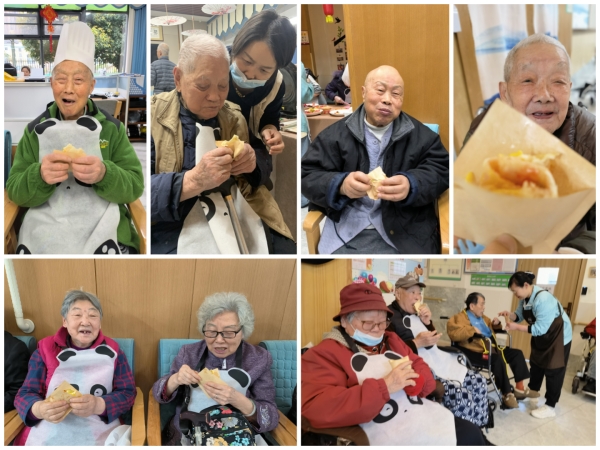 开心吃煎饼的长者